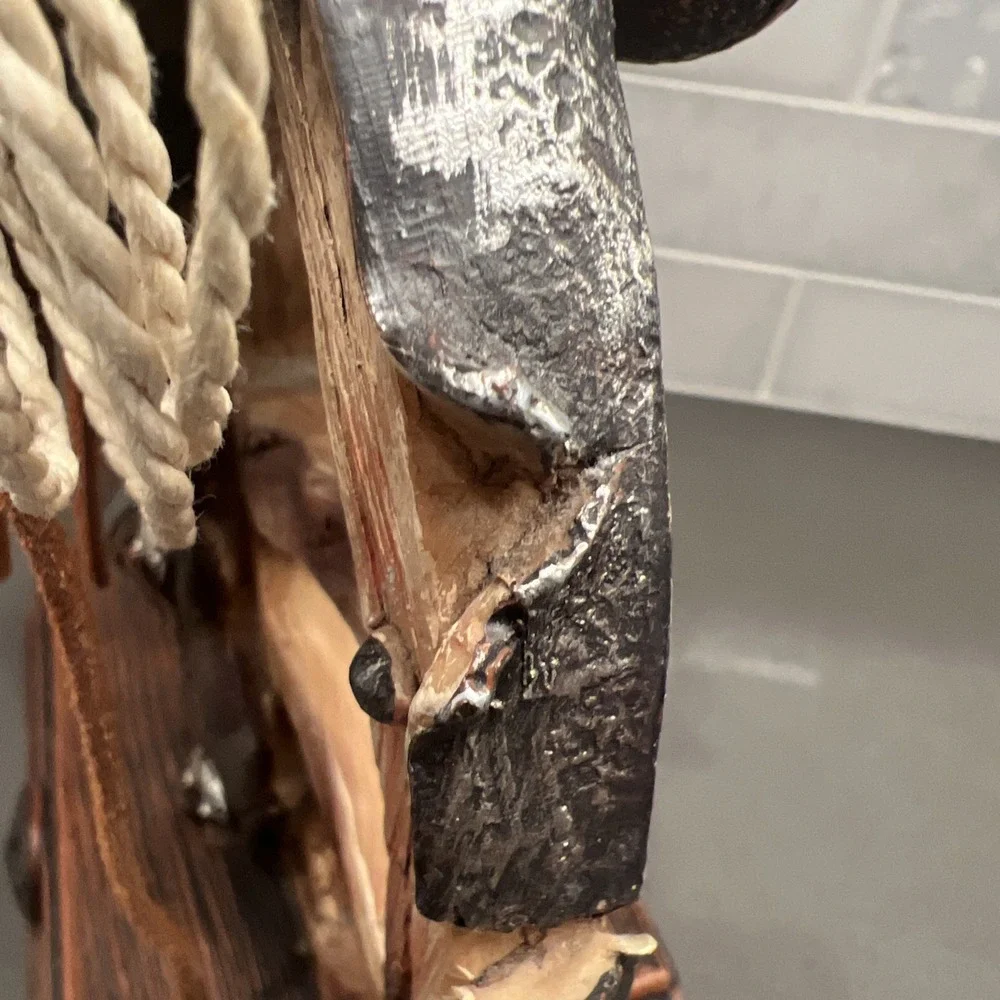 Western vintage Saddle Lamp rope on the saddle, sitting on a wheel/NO LAMP SHADE